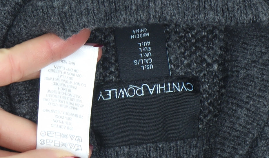Cynthia Rowley Womens Grey Leopard Roll Neck Wool Blend Jumper L