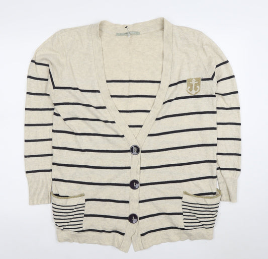 2 Frock Amazing Women's Beige Striped V-Neck Cardigan Size 16