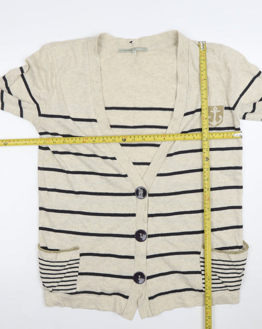 2 Frock Amazing Women's Beige Striped V-Neck Cardigan Size 16