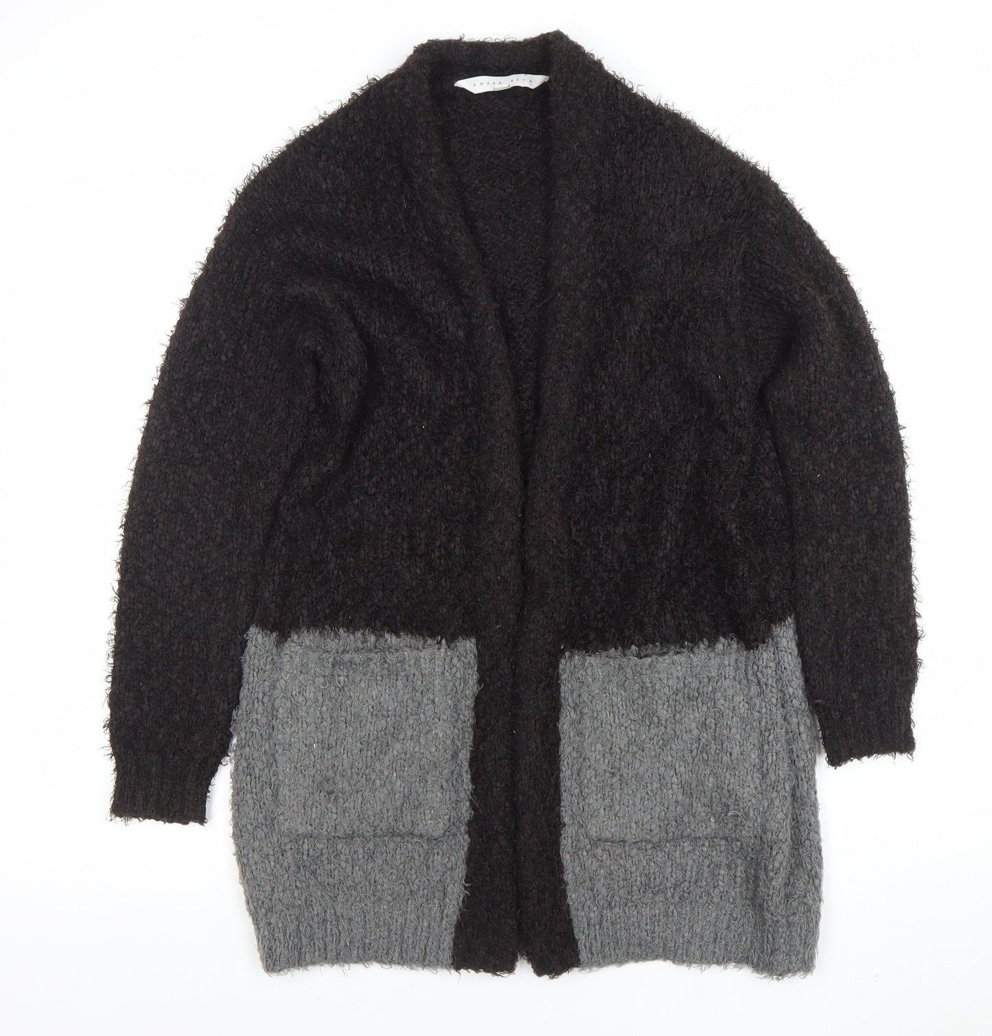 Amara Reya Women's Black Grey Knit Open Cardigan Size M