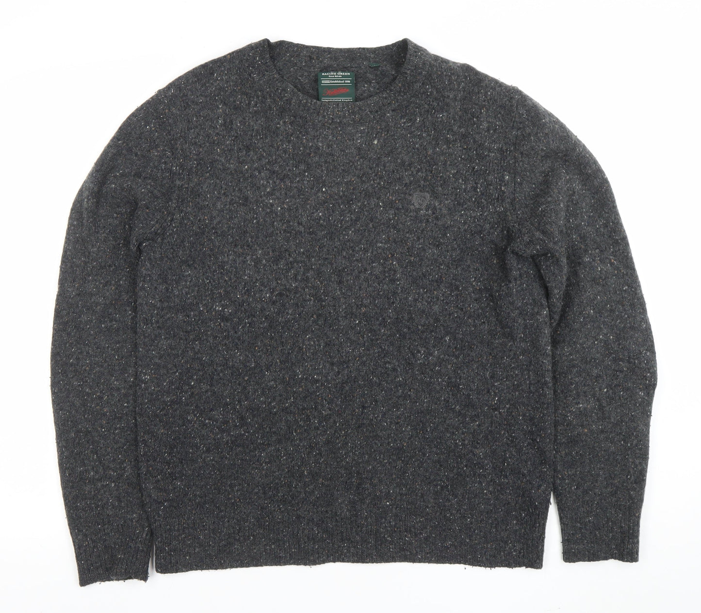 Racing Green Men Grey Lambswool Blend Crew Neck Pullover Jumper L