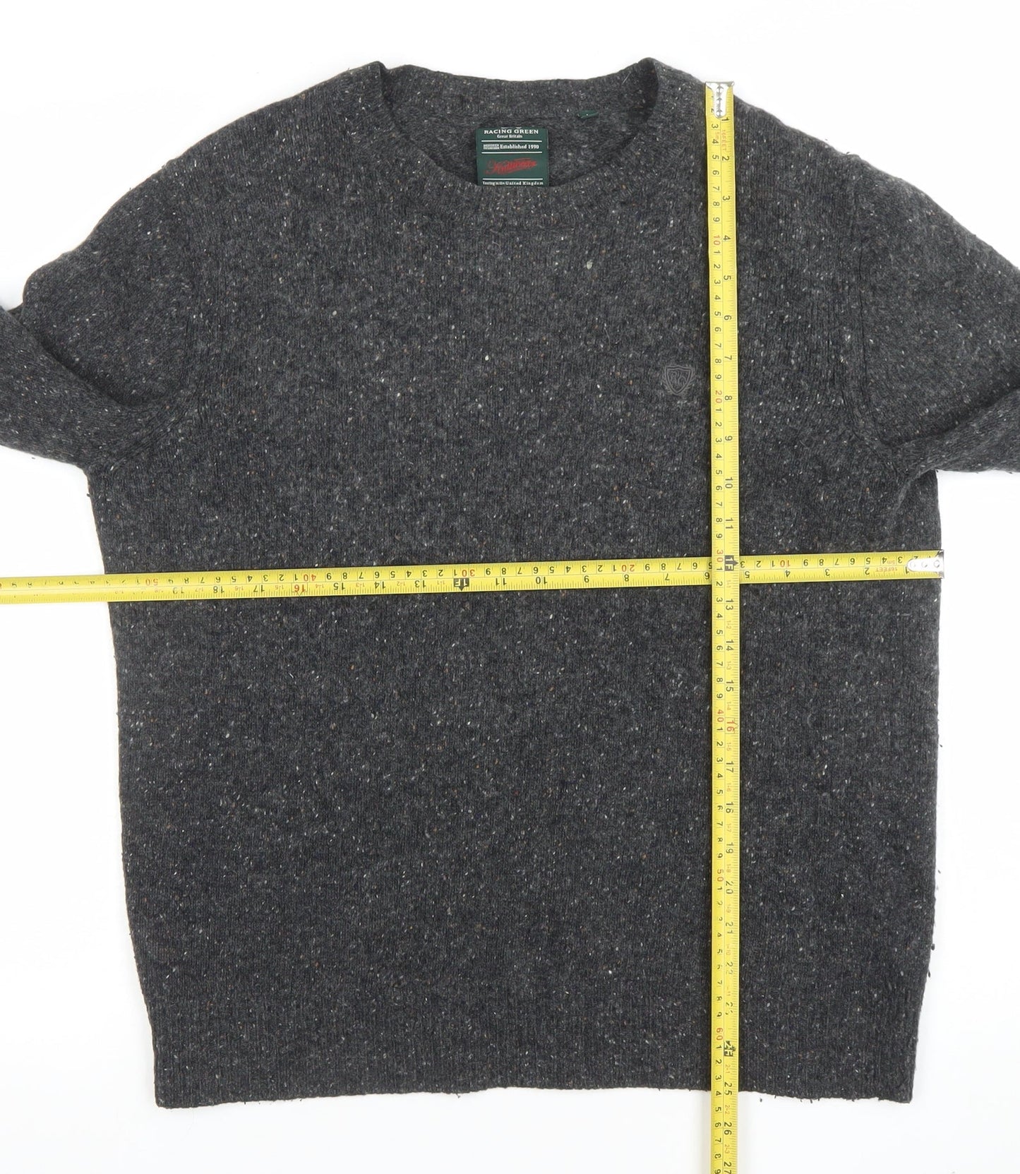 Racing Green Men Grey Lambswool Blend Crew Neck Pullover Jumper L