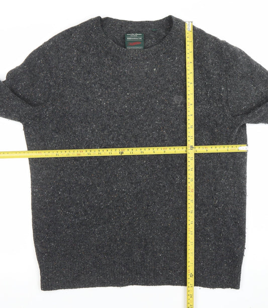 Racing Green Men Grey Lambswool Blend Crew Neck Pullover Jumper L