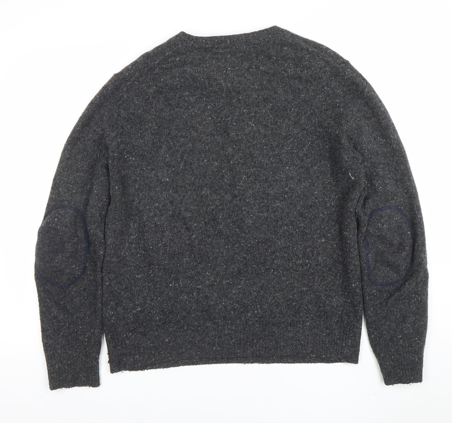 Racing Green Men Grey Lambswool Blend Crew Neck Pullover Jumper L