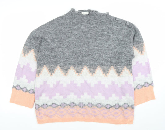 Monsoon Women’s Grey Fair Isle Mock Neck Wool Blend Jumper Size M