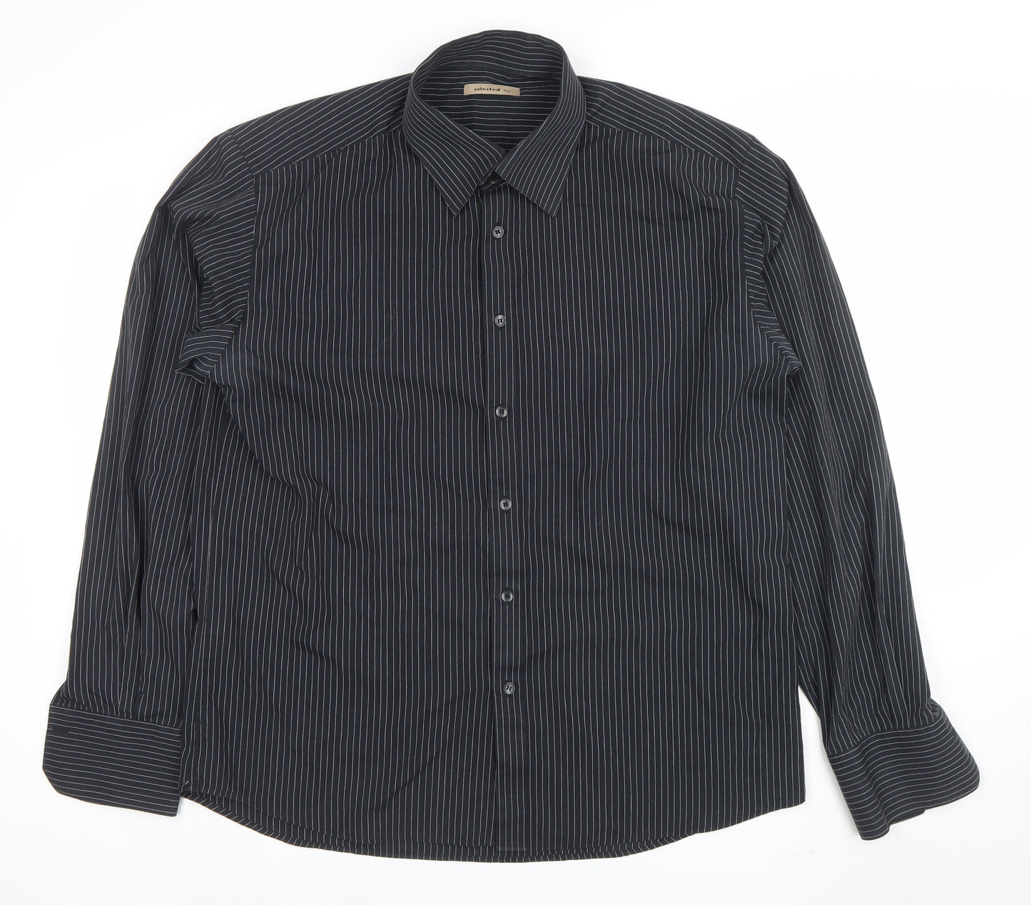 Selected Men's Black Striped Long Sleeve Button-Up Shirt 2XL