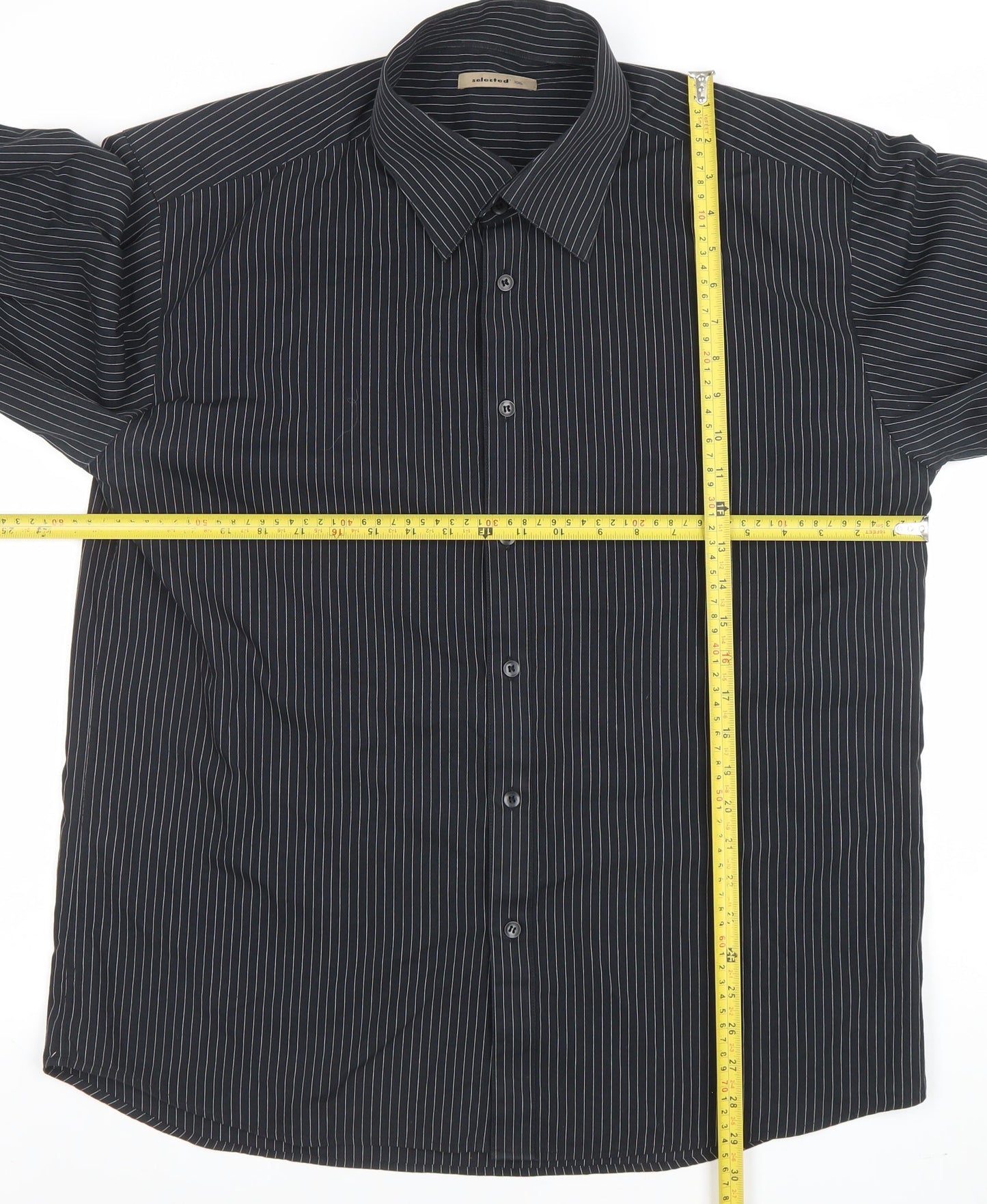 Selected Men's Black Striped Long Sleeve Button-Up Shirt 2XL