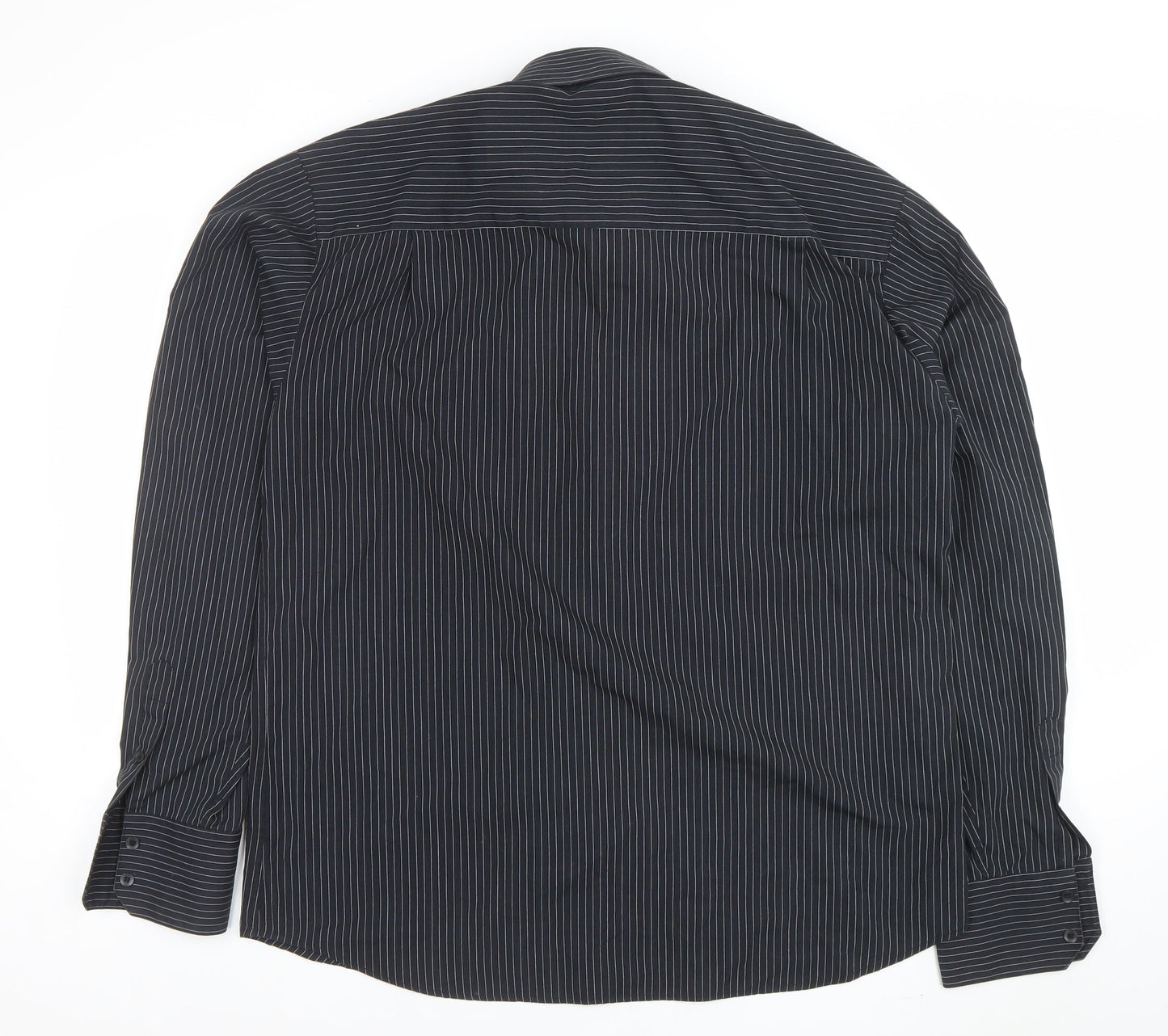 Selected Men's Black Striped Long Sleeve Button-Up Shirt 2XL