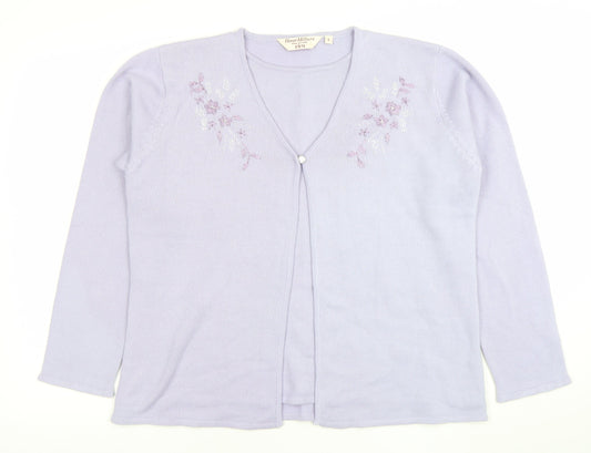 Honor Millburn at EWM Women’s Lilac Cardigan L Acrylic Embroidered Floral Knit