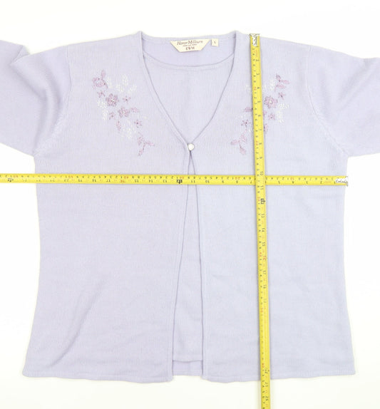 Honor Millburn at EWM Women’s Lilac Cardigan L Acrylic Embroidered Floral Knit