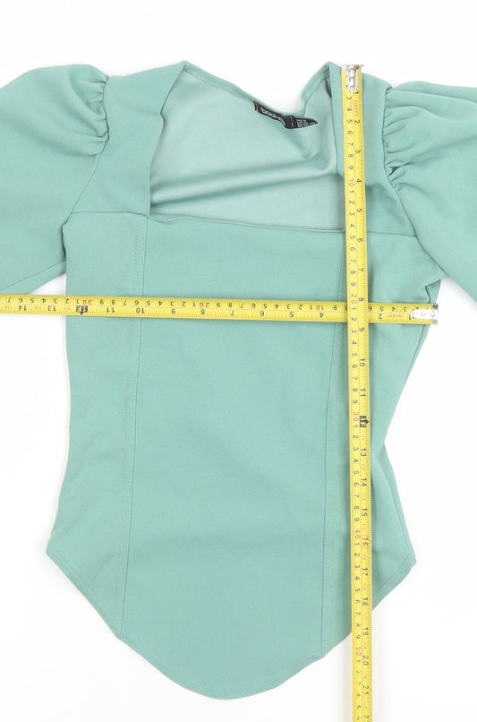 Boohoo Women’s Green Puff Sleeve Square Neck Blouse UK 8
