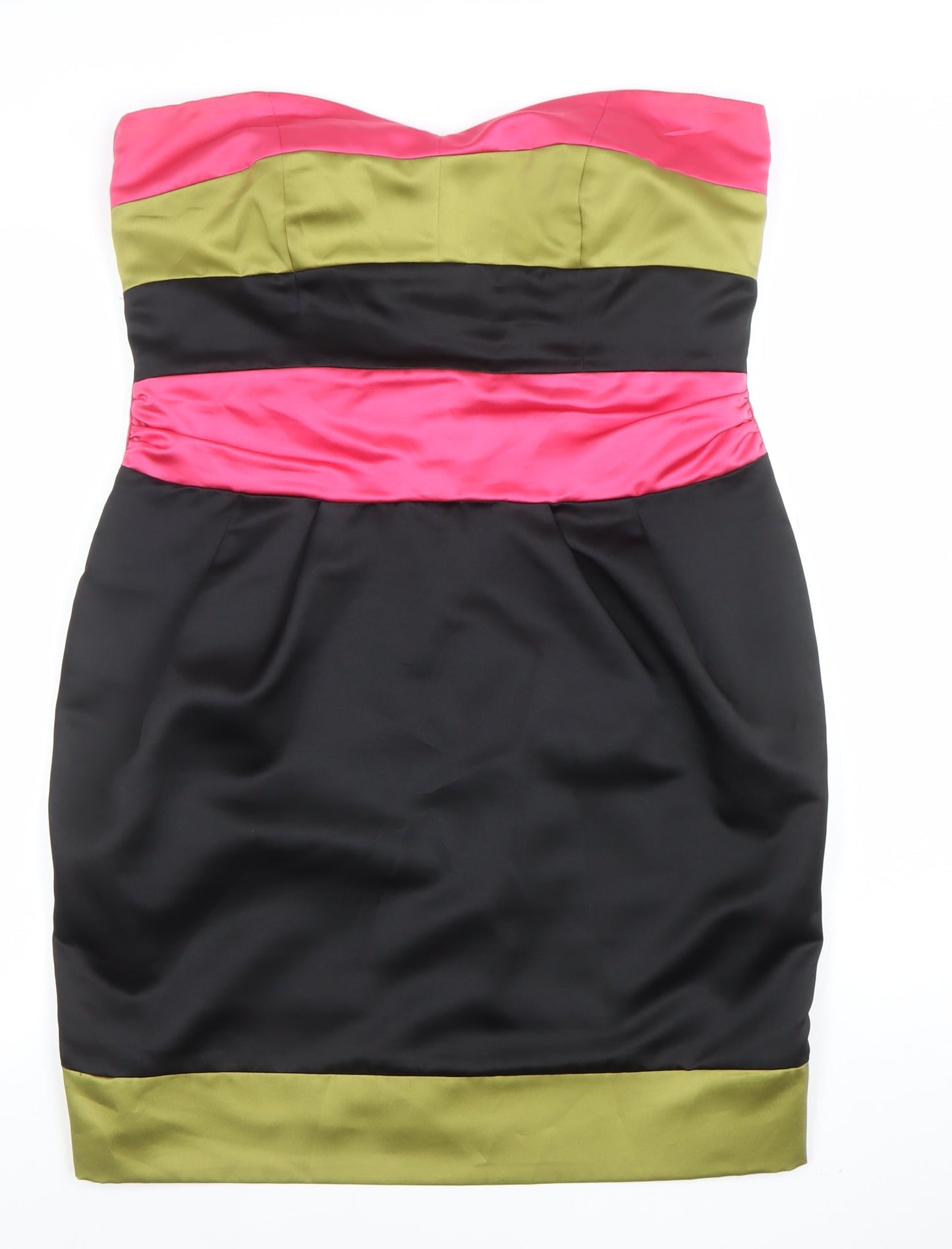 Dorothy Perkins Women’s Black Pink Green Strapless Bodycon Dress Size 16