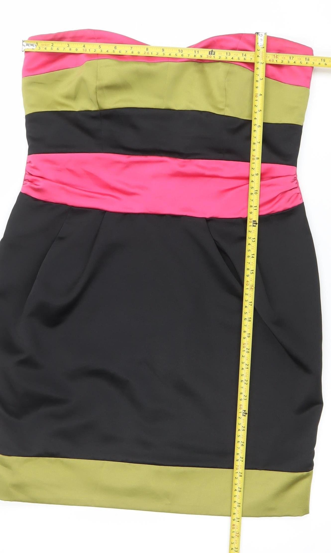 Dorothy Perkins Women’s Black Pink Green Strapless Bodycon Dress Size 16