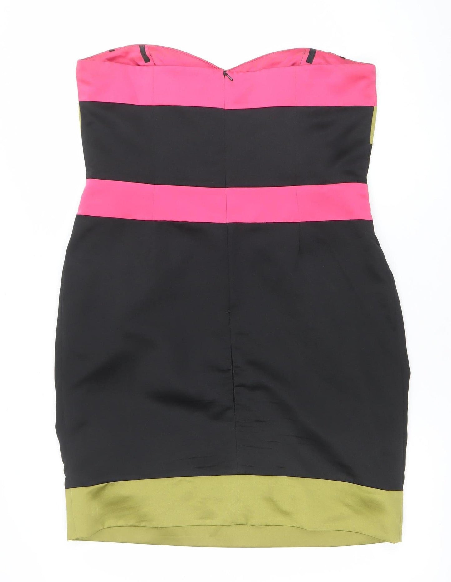 Dorothy Perkins Women’s Black Pink Green Strapless Bodycon Dress Size 16