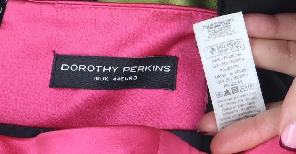 Dorothy Perkins Women’s Black Pink Green Strapless Bodycon Dress Size 16