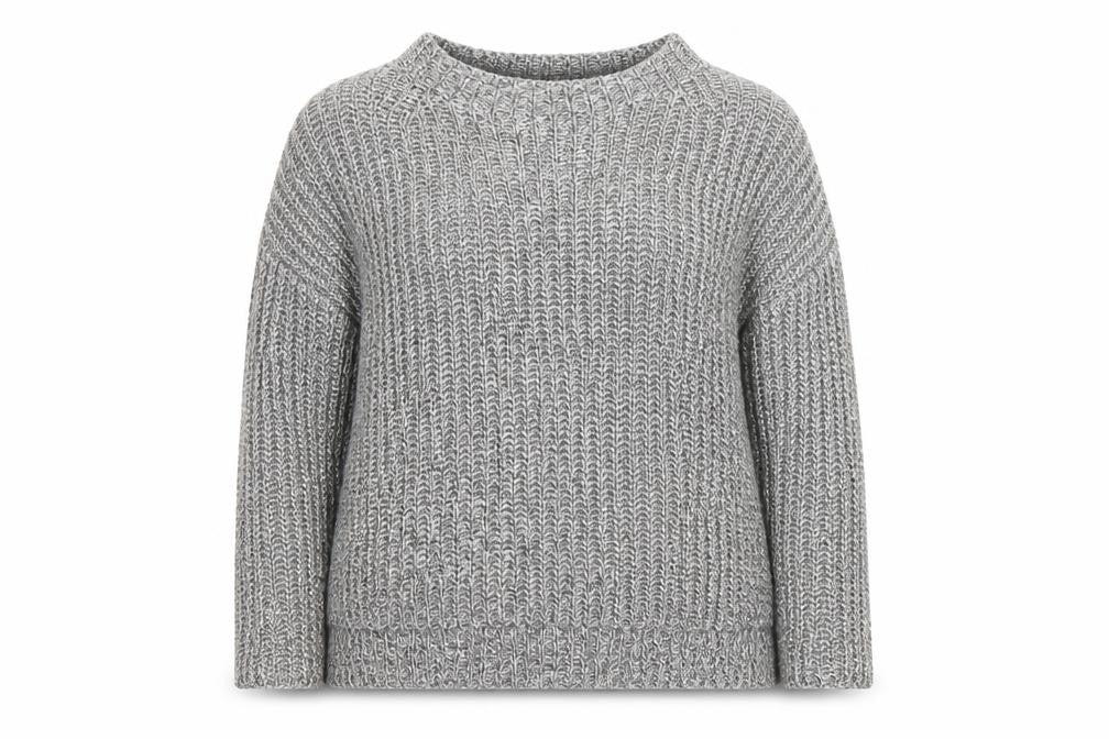 Front view of Oui Women’s Grey Chunky Knit Cotton Blend Jumper, size UK 14