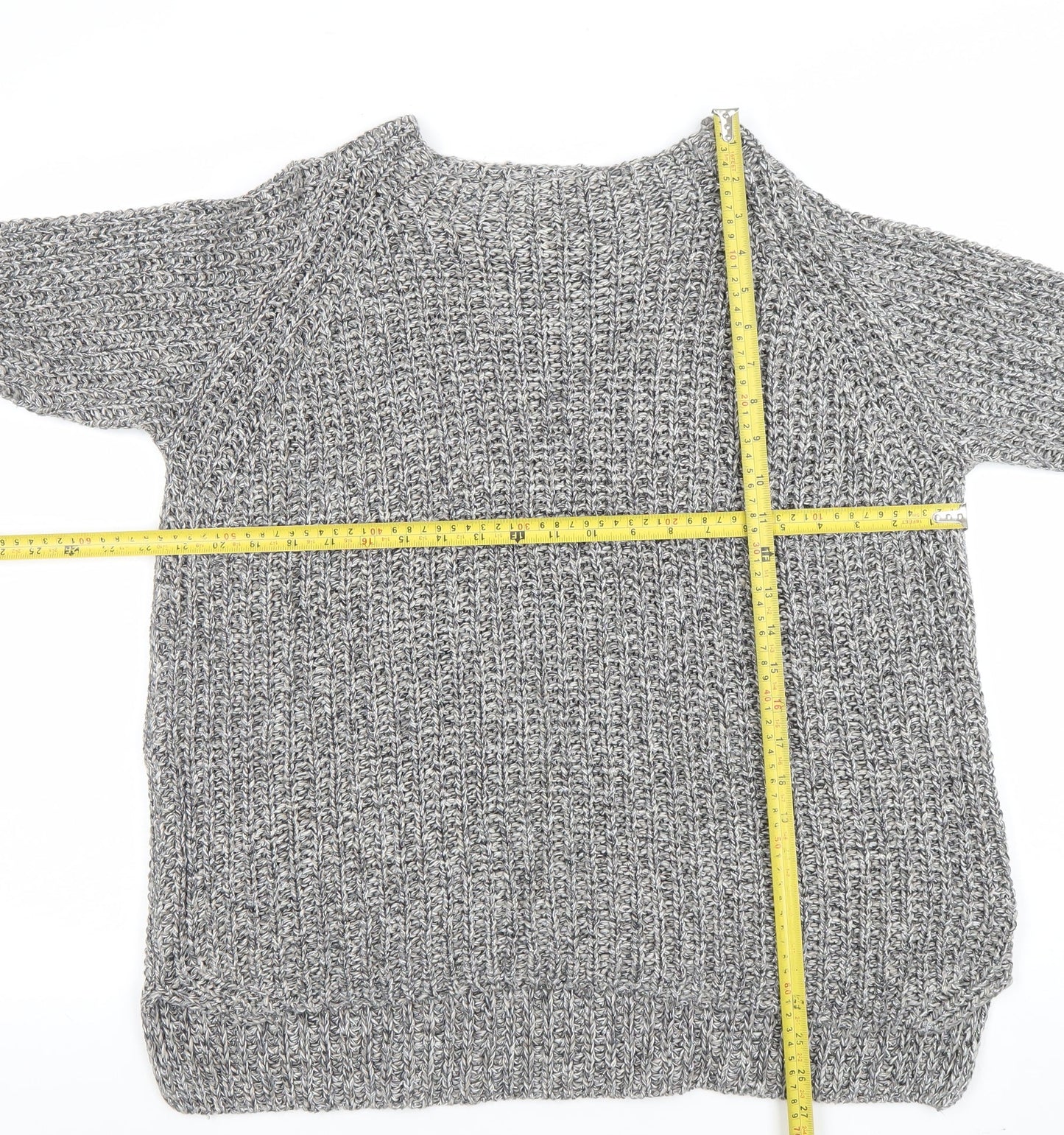 Oui Women’s Grey Chunky Knit Cotton Blend Jumper Size 14