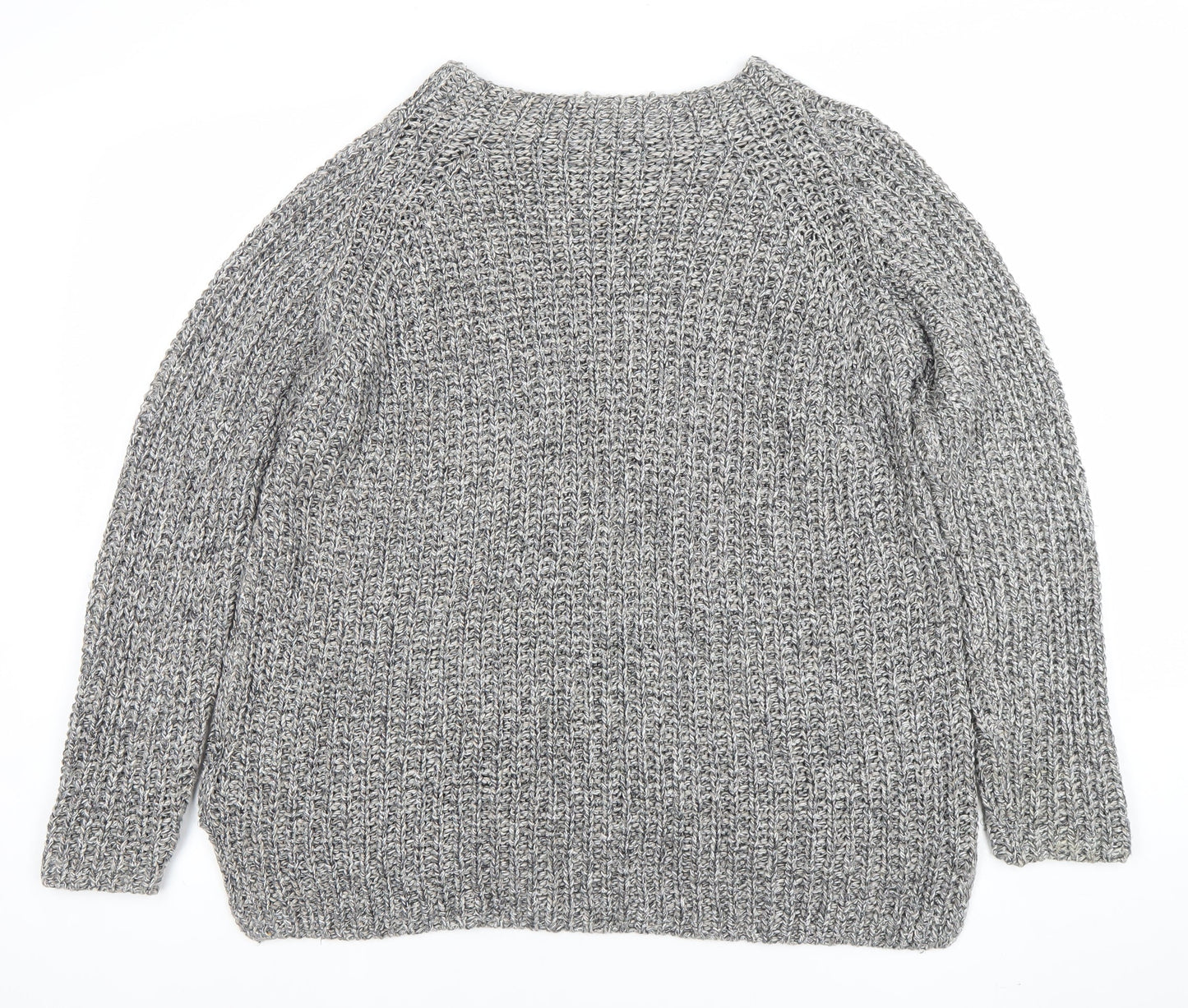 Oui Women’s Grey Chunky Knit Cotton Blend Jumper Size 14