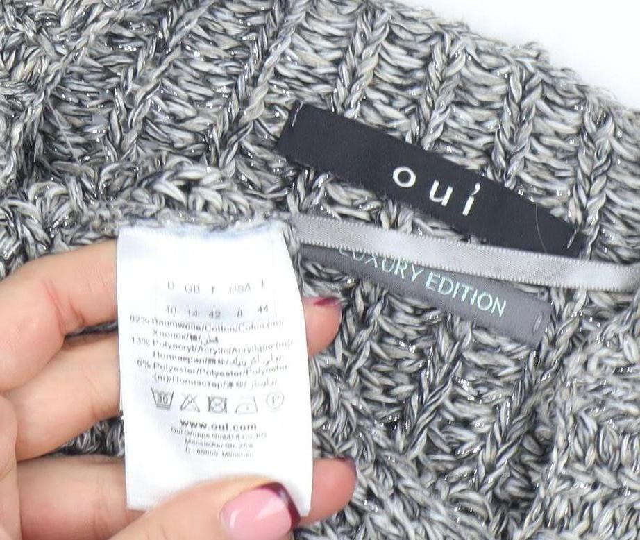 Oui Women’s Grey Chunky Knit Cotton Blend Jumper Size 14