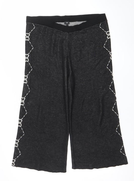River Island Women’s Black Embroidered Wide-Leg Culottes Size L