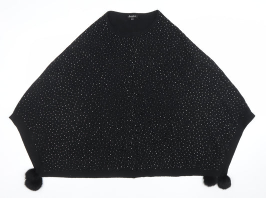 Oberston Womens Black Rhinestone Cape Poncho One Size Knit Jumper