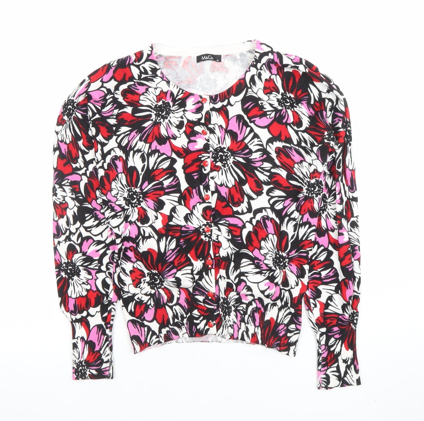 M&Co Women’s Multicoloured Floral Cardigan Size 10 Knit Cotton Blend