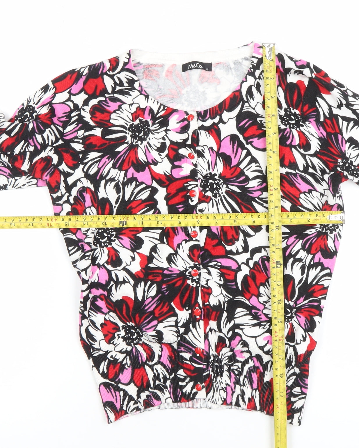 M&Co Women’s Multicoloured Floral Cardigan Size 10 Knit Cotton Blend