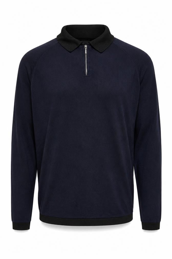 River Island Men's Blue Long Sleeve 1/4 Zip Knit Polo Shirt Size M