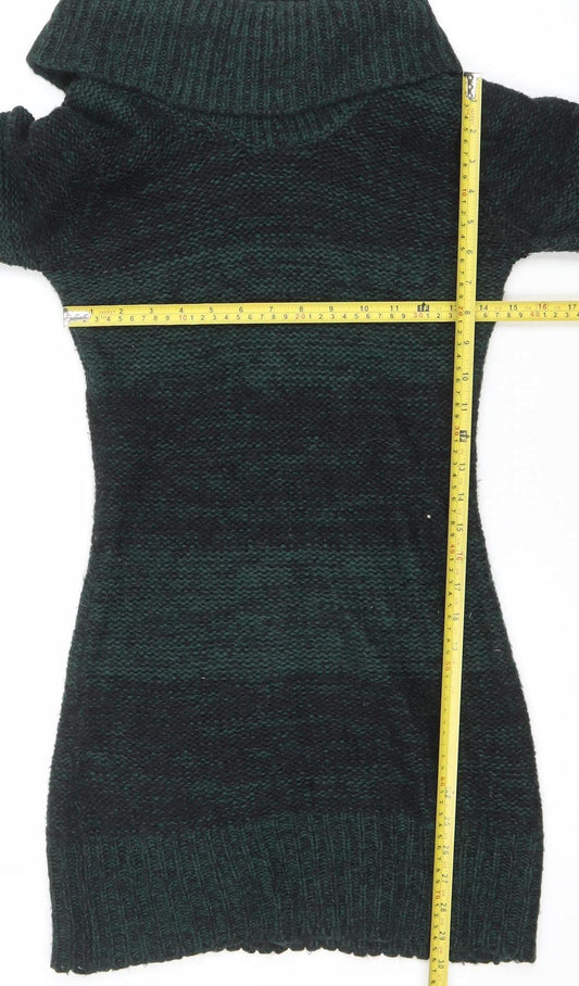 Initial Womens Green Roll Neck Chunky Knit Long Sleeve Jumper M