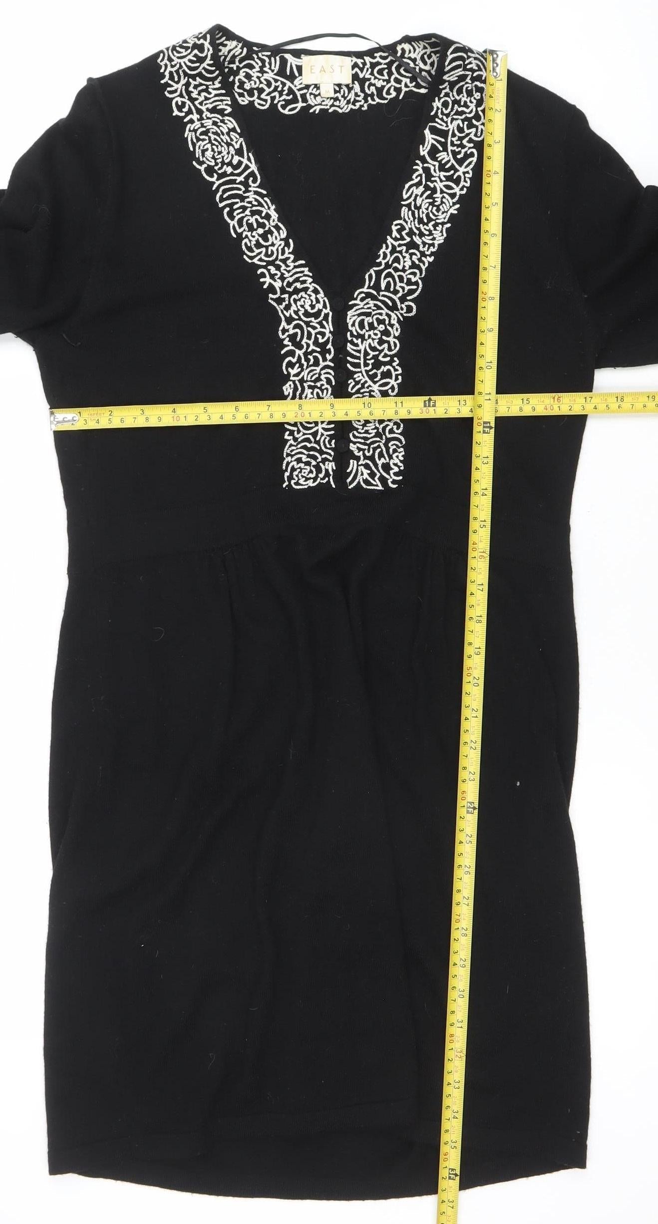 EAST Women Black Embroidered Wool Knit Shift Dress M