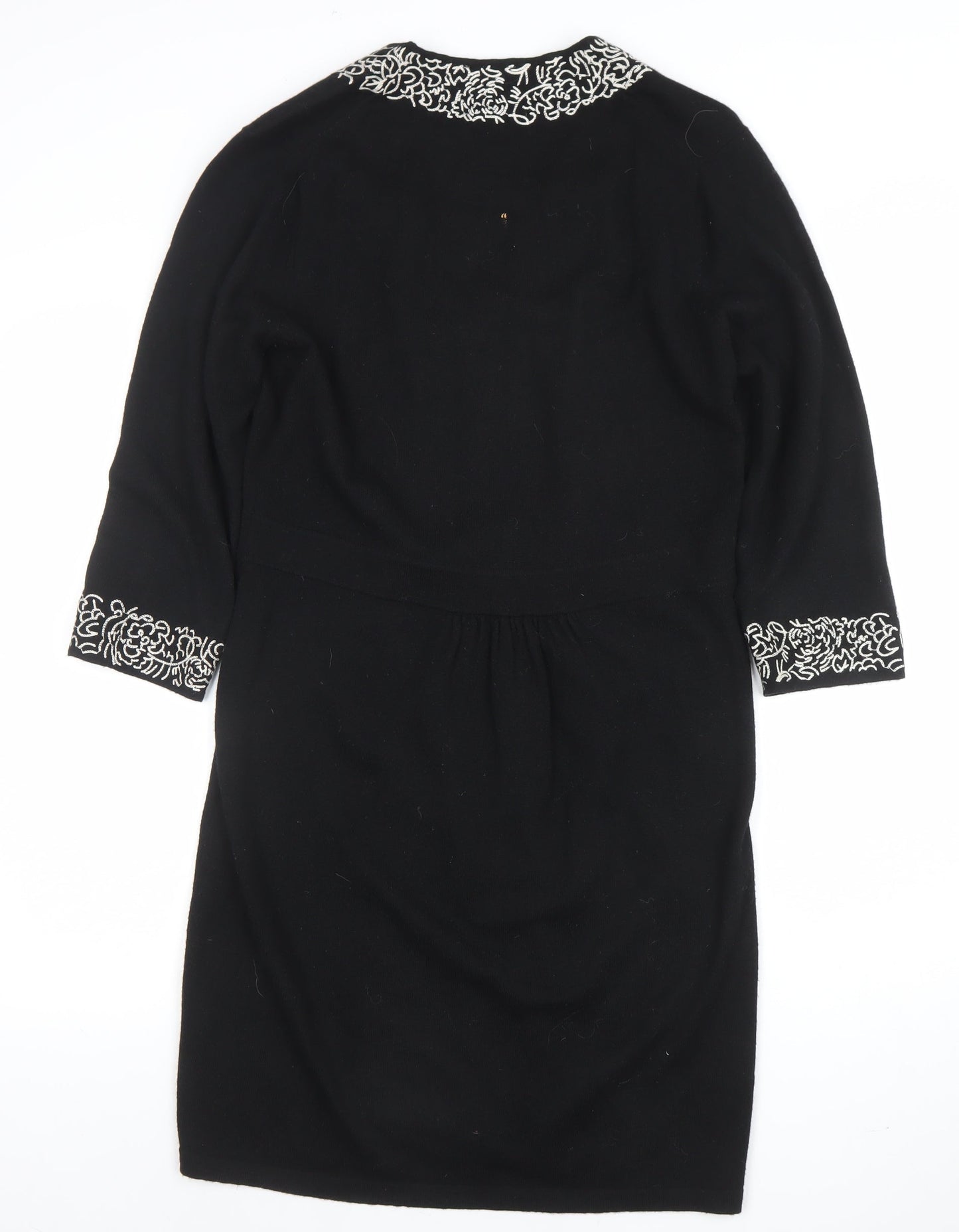 EAST Women Black Embroidered Wool Knit Shift Dress M
