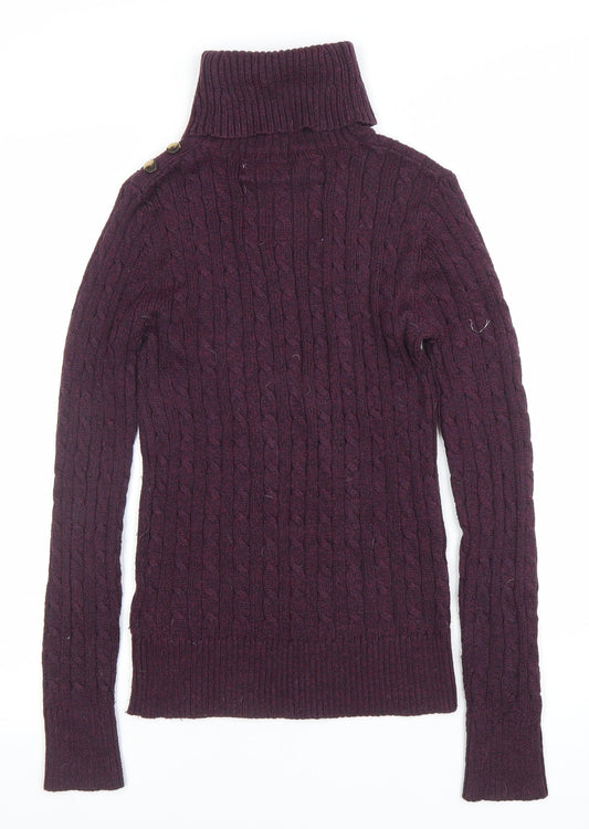 Superdry Womens Purple Roll Neck Cable-Knit Jumper Size S