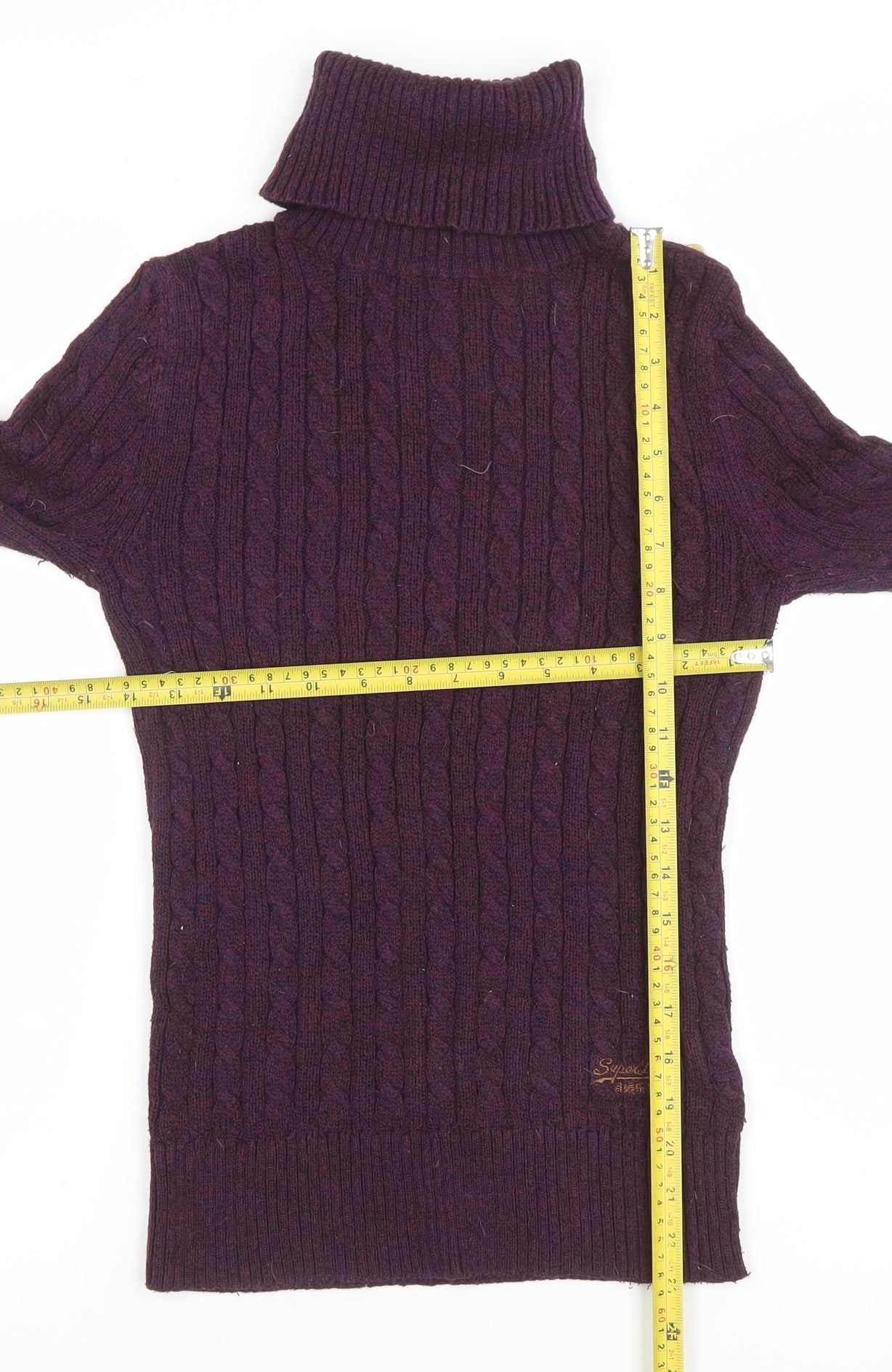 Superdry Womens Purple Roll Neck Cable-Knit Jumper Size S