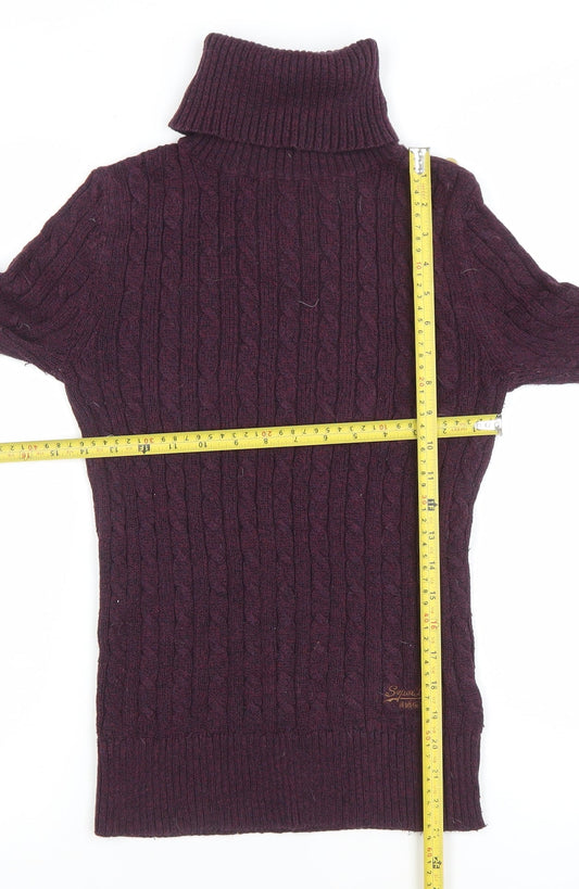 Superdry Womens Purple Roll Neck Cable-Knit Jumper Size S