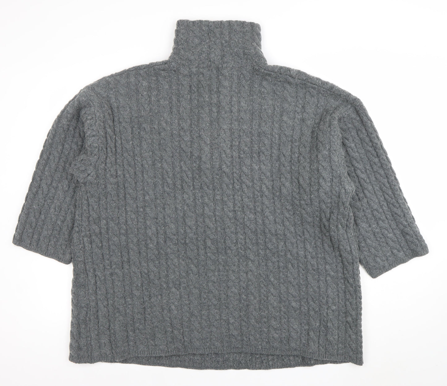 H&M Women’s Grey Wool Blend Cable-Knit Half Zip Jumper Size S