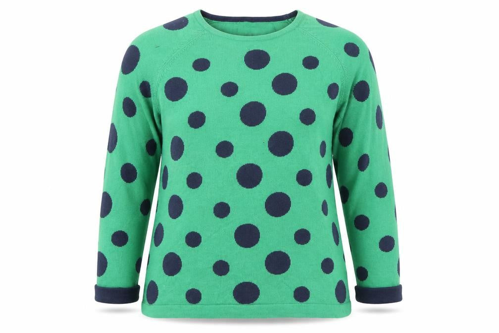 Front view of Antoni & Alison Women's Green Polka Dot Cotton Jumper, size 12