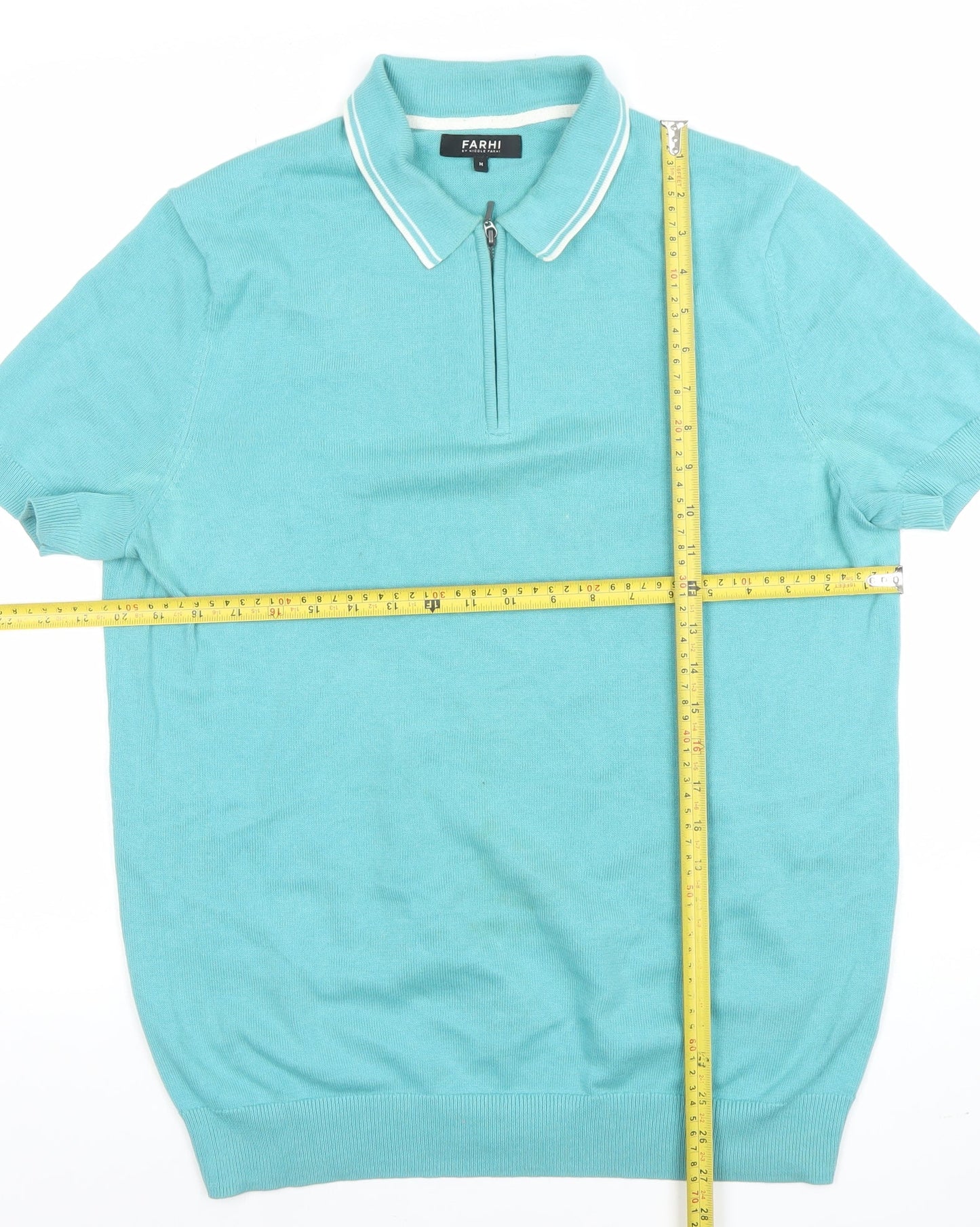 Farhi by Nicole Farhi Men's Blue 1/4 Zip Cotton Polo Shirt Size M