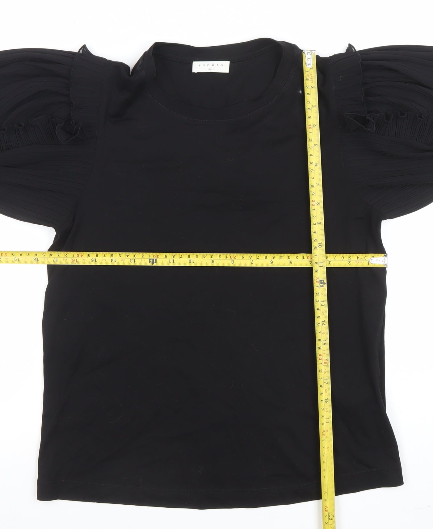 Sandro Paris Women's Black 3/4 Puff Sleeve Cotton T-Shirt Size 2