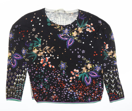 Oui Womens Black Floral Check Long Sleeve Cotton Blouse Size 12