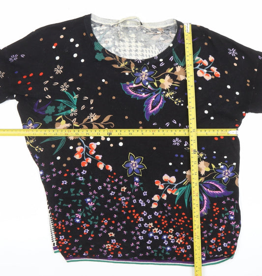 Oui Womens Black Floral Check Long Sleeve Cotton Blouse Size 12