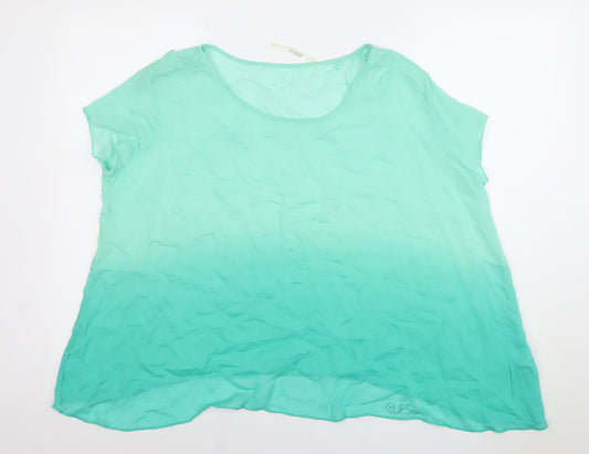 Guess Women Green Chiffon Short Sleeve Blouse Size S
