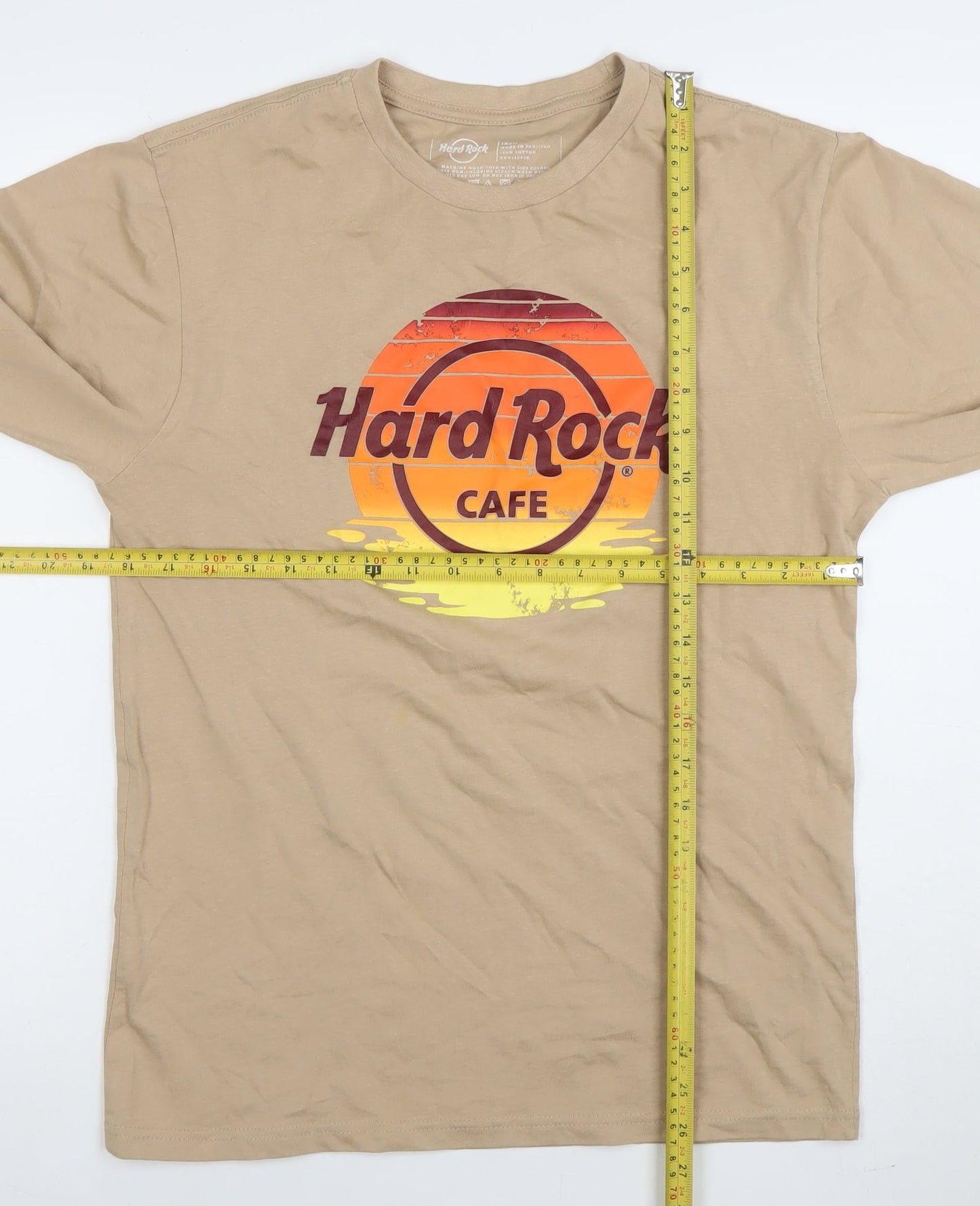 Hard Rock Men's Beige Long Sleeve Graphic T-Shirt Size S