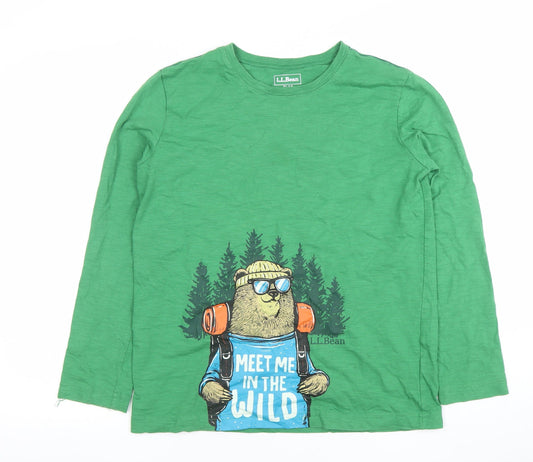L.L. Bean Boys Green Long Sleeve Graphic Bear T-Shirt Size 18 Years