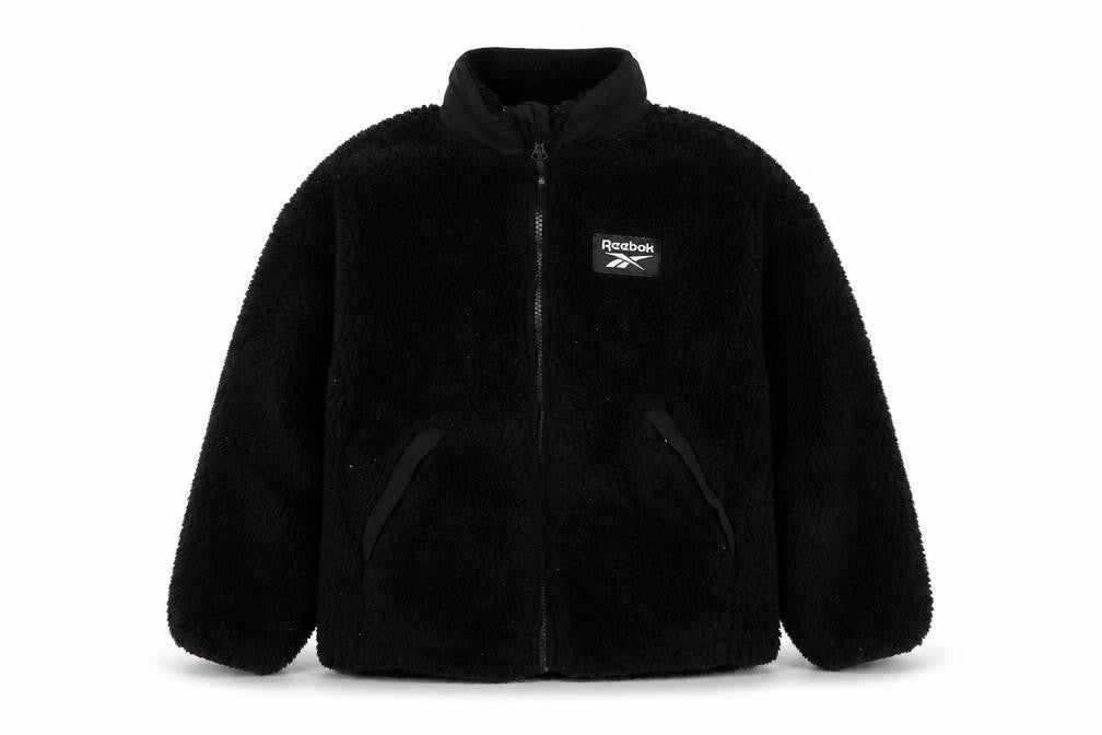 Front view of Reebok girls’ black fleece full zip jacket 5-6 years