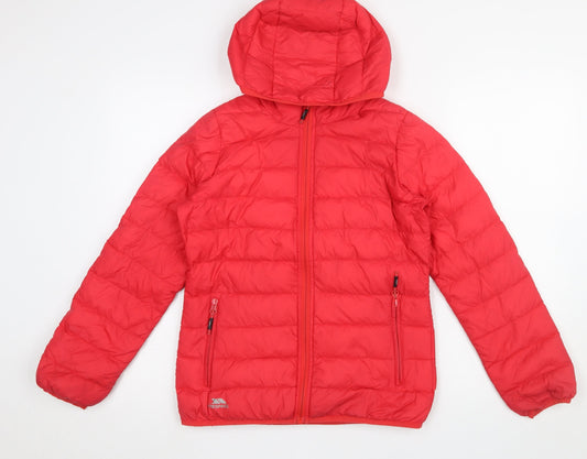 Trespass Womens Red Hooded Puffer Jacket XXS Down Filled Warm Coat