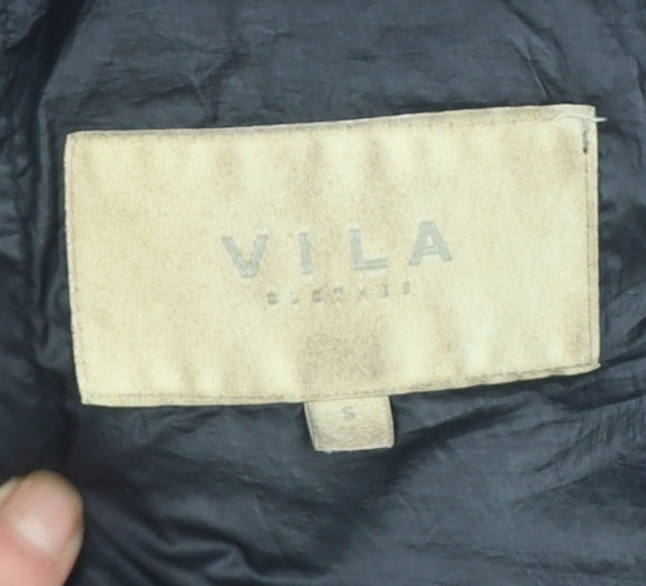 Vila Womens Black Puffer Jacket Size S Lightweight Quilted Zip Coat