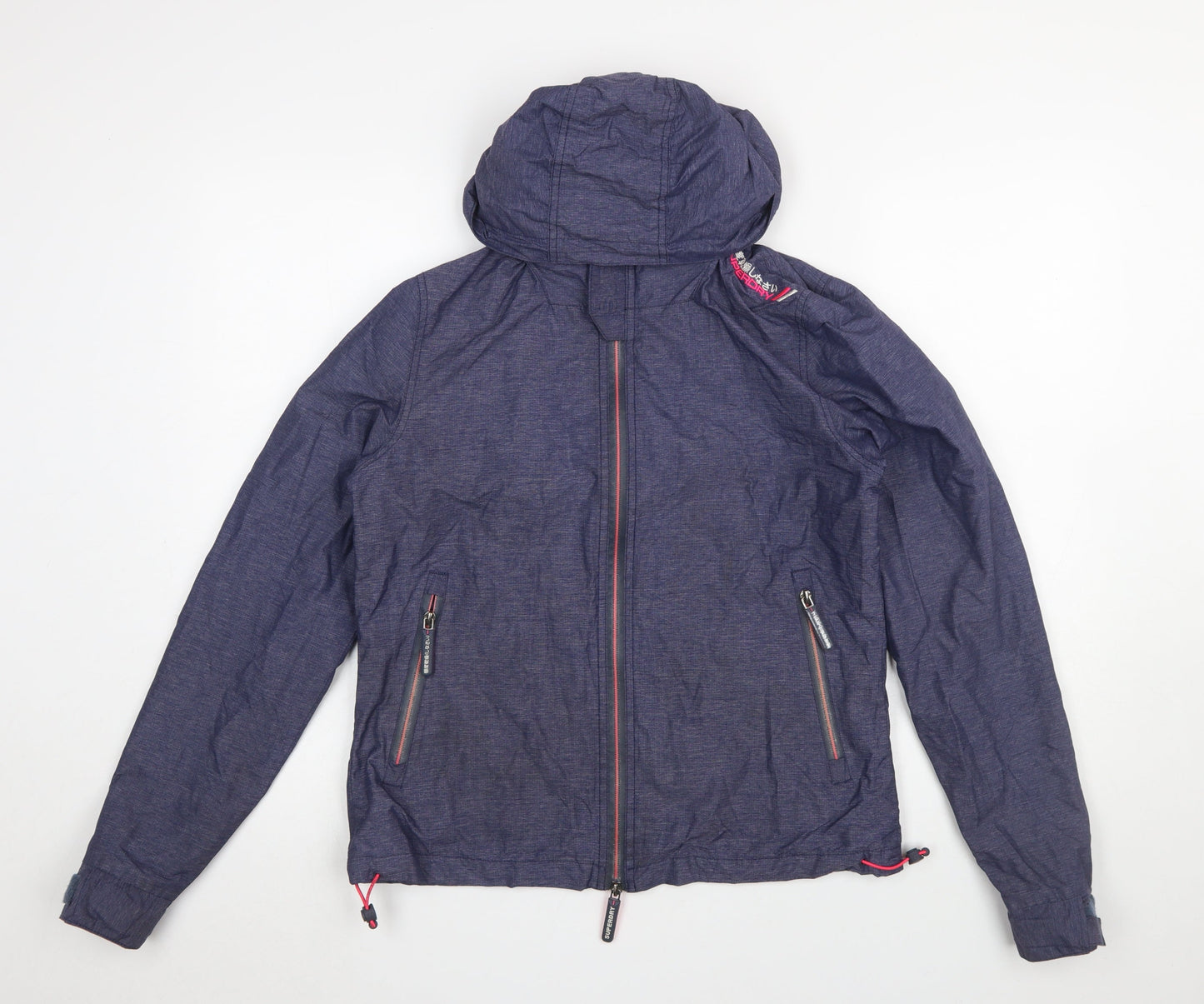 Superdry Women's Blue Hooded Windbreaker Jacket Size 12 Lightweight Outdoor