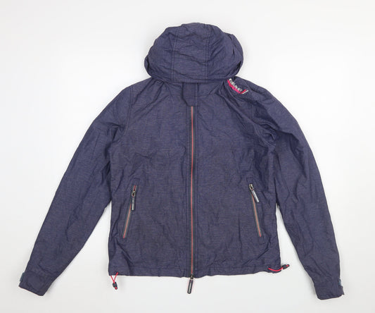 Superdry Women's Blue Hooded Windbreaker Jacket Size 12 Lightweight Outdoor