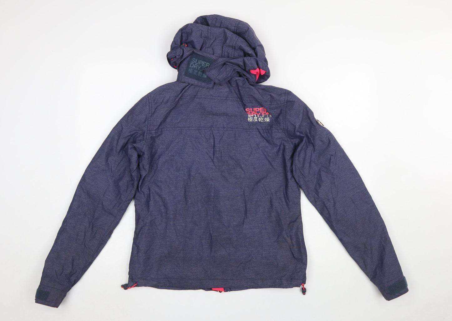 Superdry Women's Blue Hooded Windbreaker Jacket Size 12 Lightweight Outdoor