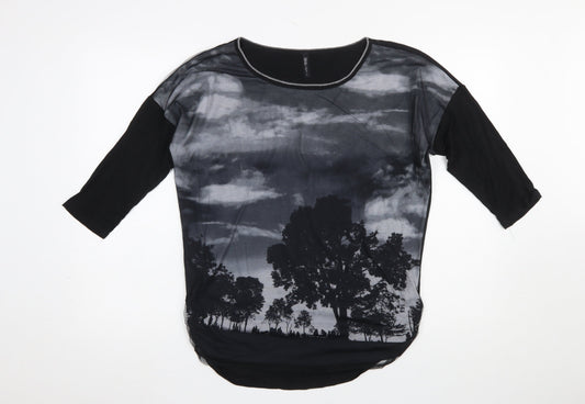 Edista Los Angeles Women's Black Nature Print 3/4 Sleeve T-Shirt L